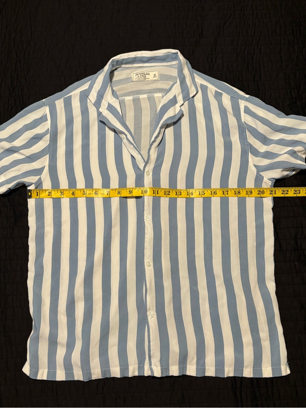 Abercrombie & Fitch Short-Sleeve Vertical Stripe Shirt in Light Blue and White
